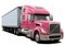 Modern truck Volvo VT880 with semi-trailer and pink cab.