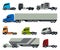 Modern Trucks Collection, Delivery and Shipping Cargo Vehicles, Side View Flat Vector Illustration on White Background