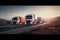 Modern trucks on the highway. Generative AI
