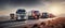 Modern trucks on the highway. Generative AI. Generative AI