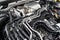 Modern turbo diesel car engine under vehicle hood. Car engine background. Car engine part. Modern powerful engine