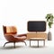 Modern Tv Stand With Bouroullec Lounge Chair In Tan Leather