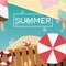 Modern typographic summer poster design with ice cream, beach and geometric elements