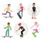 Modern urban teenage boys and girls on skateboard vector illustration. Set of isolated cartoon characters. City skaters