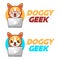 Modern vector flat design simple minimalist logo template of corgi dog geek nerd smart mascot character vector collection for