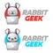 Modern vector flat design simple minimalist logo template of rabbit bunny geek nerd smart mascot character vector collection for