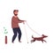 Modern vector illustration of blind man with guide dog. Disabled and healthy Pedestrian with pet. Assistance dog with