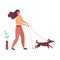 Modern vector illustration of blind woman with guide dog. Disabled and healthy Pedestrian with pet. Assistance dog with