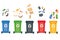 Modern vector illustration of colored rubbish containers for separate sorting of garbage. Bin for recycling different