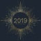 Modern vector illustration of Happy New Year 2019 banner. Golden and black design element for presentations, postcards