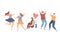 Modern vector illustration of introvert and extravert on party. Lonely introvert boy among dancing people. Sad man under