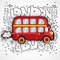 Modern vector illustration London with hand drawn doodle english symbol - red double decker bus. Simple cartoon sketch