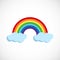 Modern vector illustration of the rainbow and clouds. Flat forecast icon of a cloudy weather. Meteorological symbol.