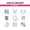 Modern vector line icons set of knitting and crochet elements - yarn, knitting needle, knitting hook, pin and others.