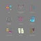 Modern vector line icons set of knitting and crochet. Knitting elements: yarn, knitting needle, knitting hook, pin and others.
