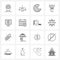Modern Vector Line Illustration of 16 Simple Line Icons of calendar, system preference, food, system configuration, games