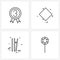 Modern Vector Line Illustration of 4 Simple Line Icons of achievement, cricket, third, point, game