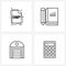 Modern Vector Line Illustration of 4 Simple Line Icons of file, office, files, pencil, calculator