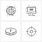 Modern Vector Line Illustration of 4 Simple Line Icons of globe, euro bank, network, laptop, financial center