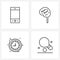 Modern Vector Line Illustration of 4 Simple Line Icons of mobile, time, brain, science, play