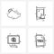 Modern Vector Line Illustration of 4 Simple Line Icons of weather, website, cloud, mobile, file