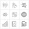 Modern Vector Line Illustration of 9 Simple Line Icons of development, cloud, cyber security, internet, upload