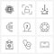 Modern Vector Line Illustration of 9 Simple Line Icons of help, wealth, plunger, currency, euro