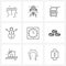 Modern Vector Line Illustration of 9 Simple Line Icons of watch, clock, document, timer, Christmas