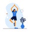 Modern vector sport illustration. Girl doing gymnastics at home.