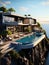 Modern villa on a cliff. Mansion with terrace and pool