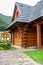 Modern village of historic wooden buildings in the small town in Liptov region, Slovakia