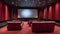 Modern VIP cinema room furnished with comfortable red leather reclining seats