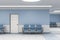 Modern waiting room in blue medical office interior