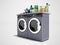 Modern washer and dryer for things 3d render on gray background