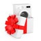 Modern Washing Machine Come Out of the Gift Box with Red Ribbon.