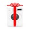 Modern Washing Machine with Red Ribbon and Bow as Gift. 3d Rendering