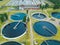 Modern wastewater treatment plant, aerial view from drone