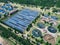 Modern wastewater treatment plant with round ponds for recycle dirty sewage water, aerial view