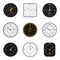 Modern watch face. Clock round scale faces, modern 12 hours round clock, time measurement watch vector illustration