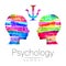 Modern Watercolor head logo of Psychology. Profile Human. Creative style. Logotype in . Design concept. Brand company