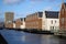 Modern waterfront houses with solar panels on the roof in the city of the sun Heerhugowaard