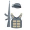 Modern weapons and armor of a soldier. Military helmet