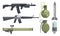 Modern Weapons Set, Gun, Rifle, Submachine, Shotgun, Grenade, Bomb, Ballistic Missile Vector Illustration