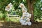 Modern wedding arch, inflatable balloons. inscription in gold chillout