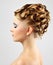 Modern wedding hairstyle. on gray