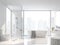 Modern white bathroom with Sunlight shines into the room 3d render