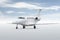 Modern white executive aircraft isolated on bright background with sky