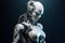 Modern White Female Cyborg Robot Epic Pose Futuristic Technology Generative AI