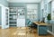 Modern white home office interior design 3d Rendering