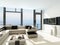 Modern white living room interior with splendid seascape view